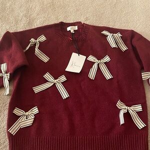 Kensie Maroon Sweater with Striped Bow Details